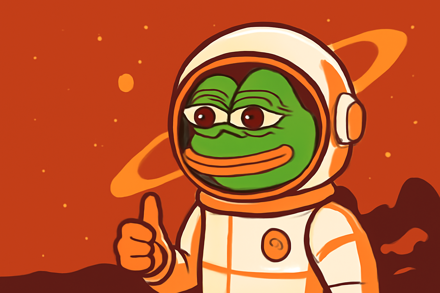 SpacePepe astronaut in an orange space scene